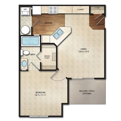 A2p Floor Plan | 590 Sq. Ft. at Times Square, Dublin, Ohio
